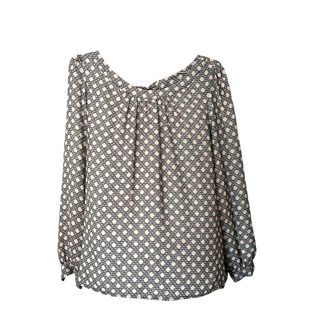 The Loft peasant top | ties at the neck in the back | Black & Cream | Sz L | euc
